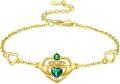 wholesale 925 Sterling Silver & Zircon Claddagh Bracelet for Women - 16mm Irish Jewelry Gift with Green Heart-0-0