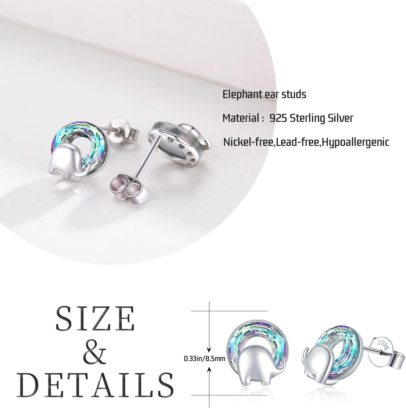 wholesale 925 Sterling Silver Rainbow Elephant Stud Earrings Gift for Women Girls Kids-0-3