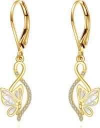 wholesale 14K Gold Opal Butterfly Drop Dangle Lever Back Earrings for Women-Butterfly Earrings