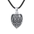 wholesale 925 Sterling Silver Oxidized Viking Wolf Head Vegvisir Shield Pendant Necklace With Black Cord-0-0