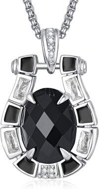 wholesale 925 Sterling Silver Black Onyx & Cubic Zirconia Anchor Heart Pendant Necklace for Women - Nautical Style Jewelry-Black