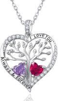 wholesale S925 Sterling Silver & 1Ct Alexandrite 1Ct Ruby Tree of Life Heart Pendant Necklace, Love Gifts for Women, Mom, Wife, Grandma, Daughter-0-0