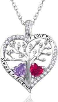 wholesale S925 Sterling Silver & 1Ct Alexandrite 1Ct Ruby Tree of Life Heart Pendant Necklace, Love Gifts for Women, Mom, Wife, Grandma, Daughter-06-07-Jun-Jul