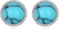 wholesale 925 Sterling Silver Round Black Stone Stud Earrings with Gold Rope Edge - Gift for Her-Turquoise earrings