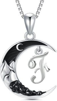 wholesale Sterling Silver Black Moon A Z Initial Necklace 26 Letter Pendant-Letter-F