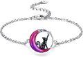 wholesale 925 Sterling Silver Purple Enamel Moon Cat Teardrop Anklet for Women-0-0