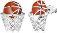 wholesale 925 Sterling Silver Basketball Hoop Stud Earrings for Women Sportswear Accessories Gift Ideas-Basketball