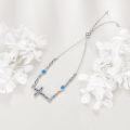 wholesale 925 Sterling Silver Blue Opal Cross Adjustable Bolo Chain Bracelet for Women Gifts-0-2