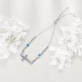 wholesale 925 Sterling Silver Cross Blue Opal Platinum Plated Adjustable Bracelet-0-2