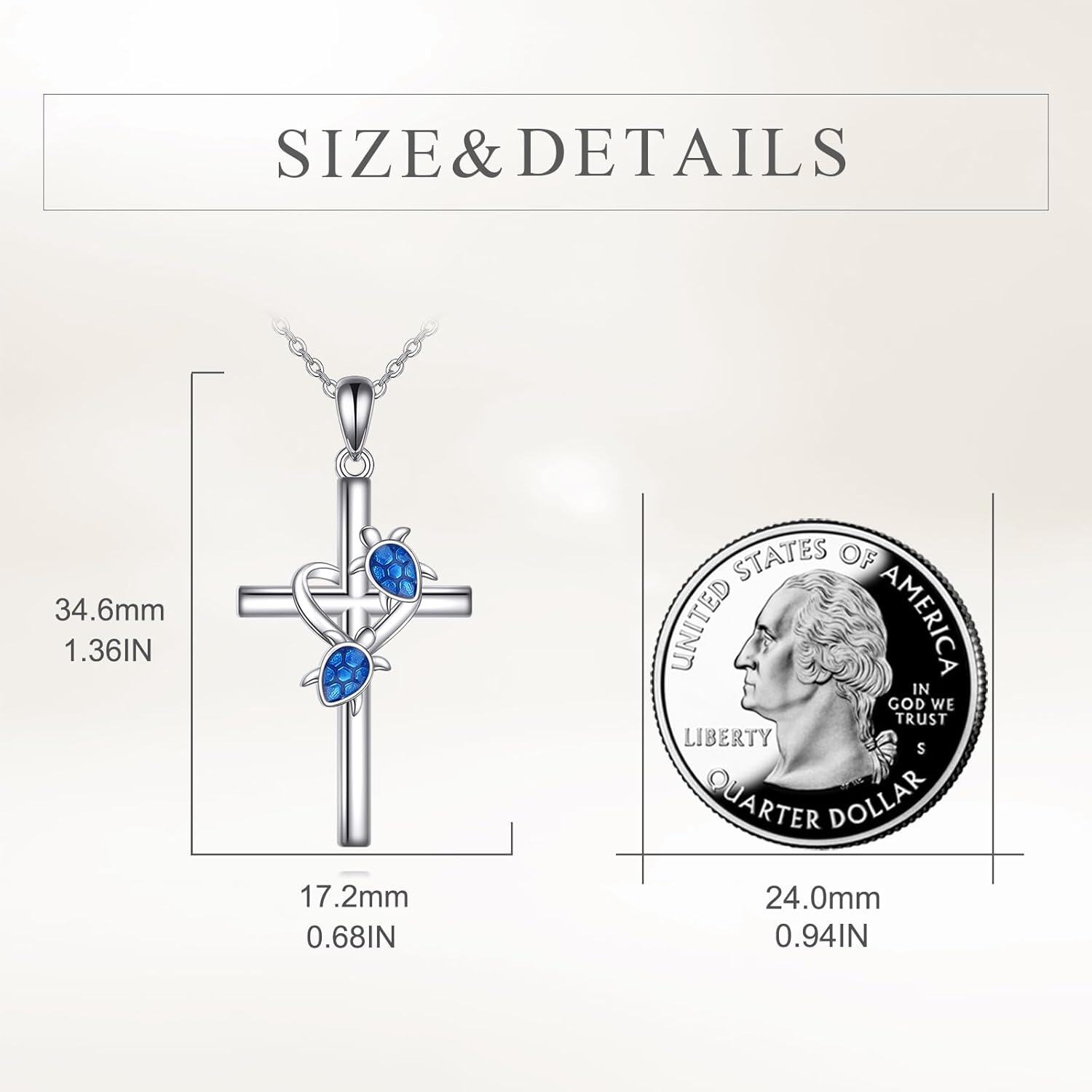 925 Sterling Silver Turtle Cross Pendant Necklace with Blue Enamel Accents for Women and Men-0-3