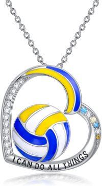 wholesale 925 Sterling Silver Volleyball Pendant Necklace with Enamel and Cubic Zirconia Stones for Women-Volleyball Necklace