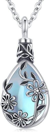 wholesale 925 Sterling Silver Moonstone Urn Necklace for Ashes Daisy/Rose/Tree Teardrop Pendant Memorial Jewelry Keepsake Gifts for Mother Grandma w/Funnel Filler -Daisy