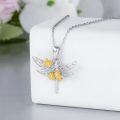 wholesale 925 Sterling Silver Yellow Gold Plated Flower Dragonfly Pendant Necklace for Women Gifts-0-2