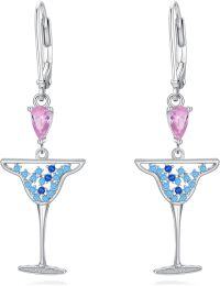 wholesale 925 Sterling Silver & 5A Zircon Red Wine Glass Gemstone Earrings, Elegant Gift for Women-Style17