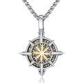 wholesale 925 Sterling Silver Viking Vegvisir Compass Rune Pendant Necklace Oxidized Two Tone Finish-0-0