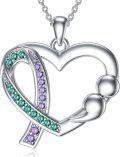 wholesale 925 Sterling Silver Heart-Shaped Teal and Purple Crystal Pendant Necklace-0-0