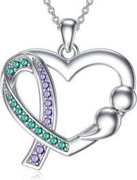 wholesale 925 Sterling Silver Heart-Shaped Teal and Purple Crystal Pendant Necklace-Semicolon