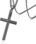 wholesale  Black Plated Mens 3mm Cuban Link Necklace with Cross Pendant (24) -0-6