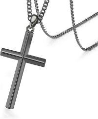 wholesale  Sterling Silver Stainless Steel Men s Cross Pendant Necklace 22+2 Inch Cuban Chain -C-Black Gold