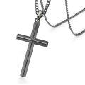 wholesale  Black Plated Mens 3mm Cuban Link Necklace with Cross Pendant (24) -0-6