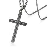 wholesale  Black Plated Mens 3mm Cuban Link Necklace with Cross Pendant (24) -C-Black Gold