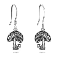 TOUPOP Sterling Silver Mushroom Dangle Drop Earrings-undefined