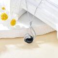 wholesale 925 Sterling Silver Black Pearl Pendant Necklace with Infinity Leaf Design and 10mm Round Pearl on an Adjustable Length Chain - Perfect for Valentines Day or Mothers Day Gifts-0-2