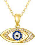 wholesale  14K Solid Gold Moissanite Evil Eye Necklace for Women, 16+1 Yellow Gold Chain, Protection Amulet, Hypoallergenic, Gift Box-0-0