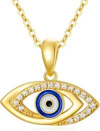 wholesale  14K Solid Gold Moissanite Evil Eye Necklace for Women, 16+1 Yellow Gold Chain, Protection Amulet, Hypoallergenic, Gift Box-Style 4