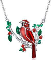 wholesale 925 Sterling Silver Red Cardinal Bird Branches Pendant Necklace for Women Girls Gifts Jewelry 45cm Chain Length-Cardinal-2