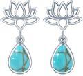wholesale 925 Sterling Silver Teardrop Moonstone & Turquoise Lotus Flower Stud Earrings Gift for Her-0-1