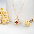 wholesale 14K Gold Heart-Shaped Red Stone Pendant Necklace with Chain - 18 Inches Long-0-4