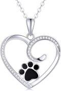 wholesale 14K Gold Black Enamel Dog Cat Paw Print Heart Pendant Necklace 17 Chain-0-0
