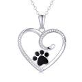 wholesale 14K Gold Black Enamel Dog Cat Paw Print Heart Pendant Necklace 17 Chain-0-0