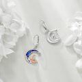 wholesale 925 Sterling Silver Moon & Fox Drop Earrings with Purple Enamel and Stars-0-3