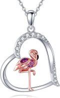 wholesale 925 Sterling Silver Flamingo Heart Pendant Necklace with Cubic Zirconia Stones s for Women Girls-0-0