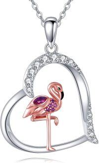 wholesale 925 Sterling Silver Flamingo Heart Pendant Necklace with Cubic Zirconia Stones s for Women Girls-Flamingo