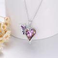 wholesale 925 Sterling Silver Purple Crystal Butterfly Pendant Necklace 26mm 18+2 Extender Chain Gift for Women-0-2