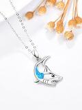 wholesale 925 Sterling Silver Blue Fire Opal Shark Head Pendant Necklace for Women-0-2