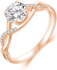 wholesale 14k Rose Gold Ring With Round Lab Diamond And Pave Band-6