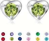 wholesale 925 Sterling Silver Heart Birthstone Stud Earrings Jewelry for Women-08-August