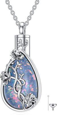 wholesale 925 Sterling Silver Blue Fire Opal Teardrop Cremation Pendant with Chain and Funnel Set - Memorial Keepsake Jewelry-Rose Urn-1-Rose Urn-1