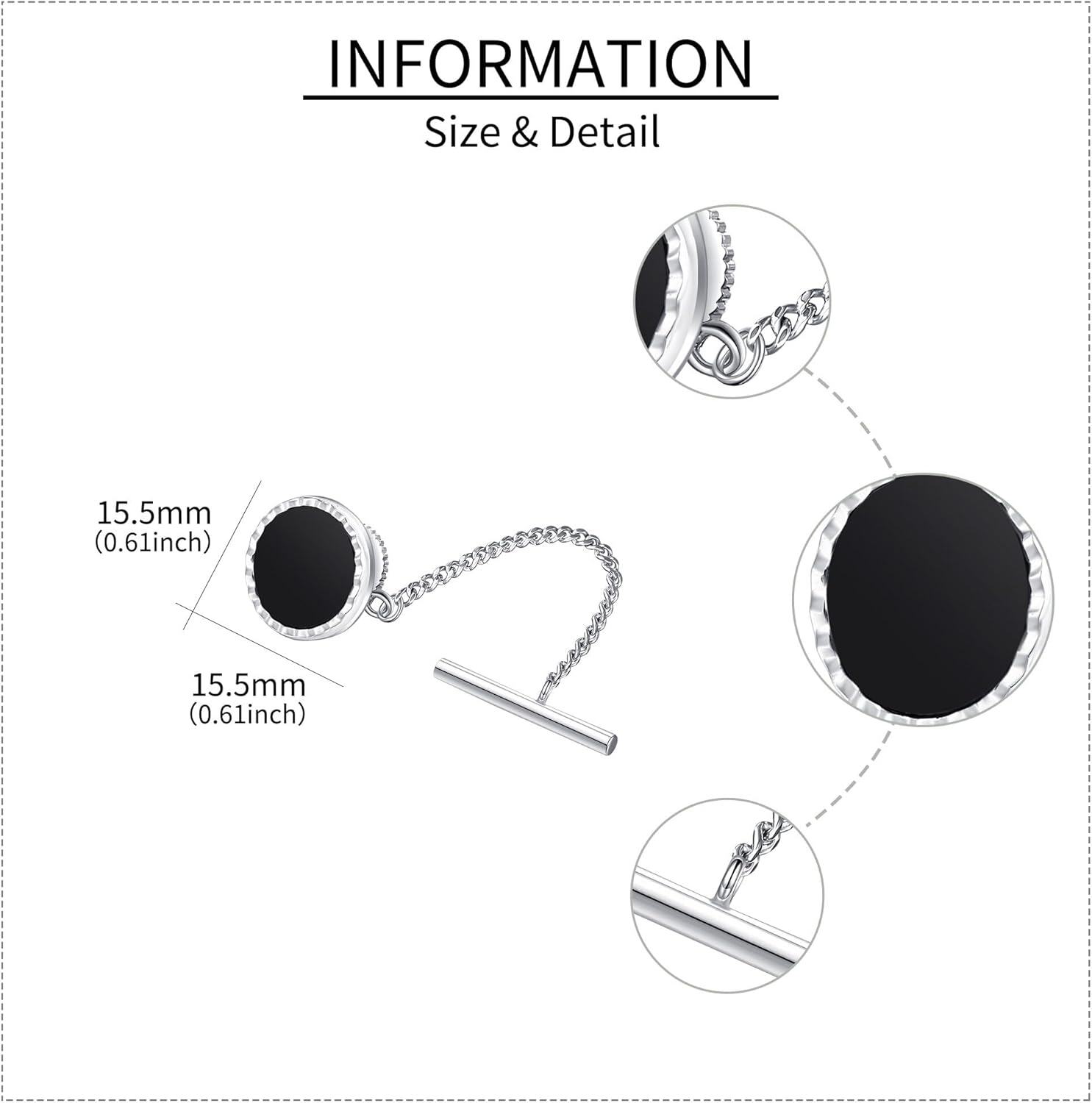 wholesale 925 Sterling Silver Black Onyx Round Tie Clips Freemason Norse  for Men-0-4