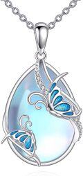wholesale 925 Sterling Silver Blue Moonstone Butterfly Pendant Necklace for Women-0-0