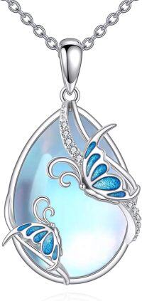 wholesale 925 Sterling Silver Blue Moonstone Butterfly Pendant Necklace for Women-Butterfly necklace new