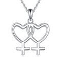 wholesale 925 Sterling Silver Double Female Symbol Interlocking Heart Pendant Necklace For Women-0-0