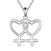 wholesale 925 Sterling Silver Double Female Symbol Heart Pendant Necklace Wholesale For Women's Day Gift-Lesbian Necklace-Heart