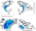 wholesale 925 Sterling Silver Shark Stud Earrings with Blue Opal Stone for Women and Girls Animal  Ideas-0-5