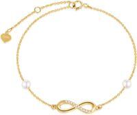 wholesale 14K Gold Infinity Charm Bracelet with Pearls and Cubic Zirconia for Women's Gifts-Yellow Gold