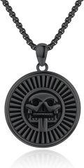wholesale 925 Sterling Silver Blackened Circle with Skull and Rays Pendant Necklace for Men Women - Aztec Style s-0-0